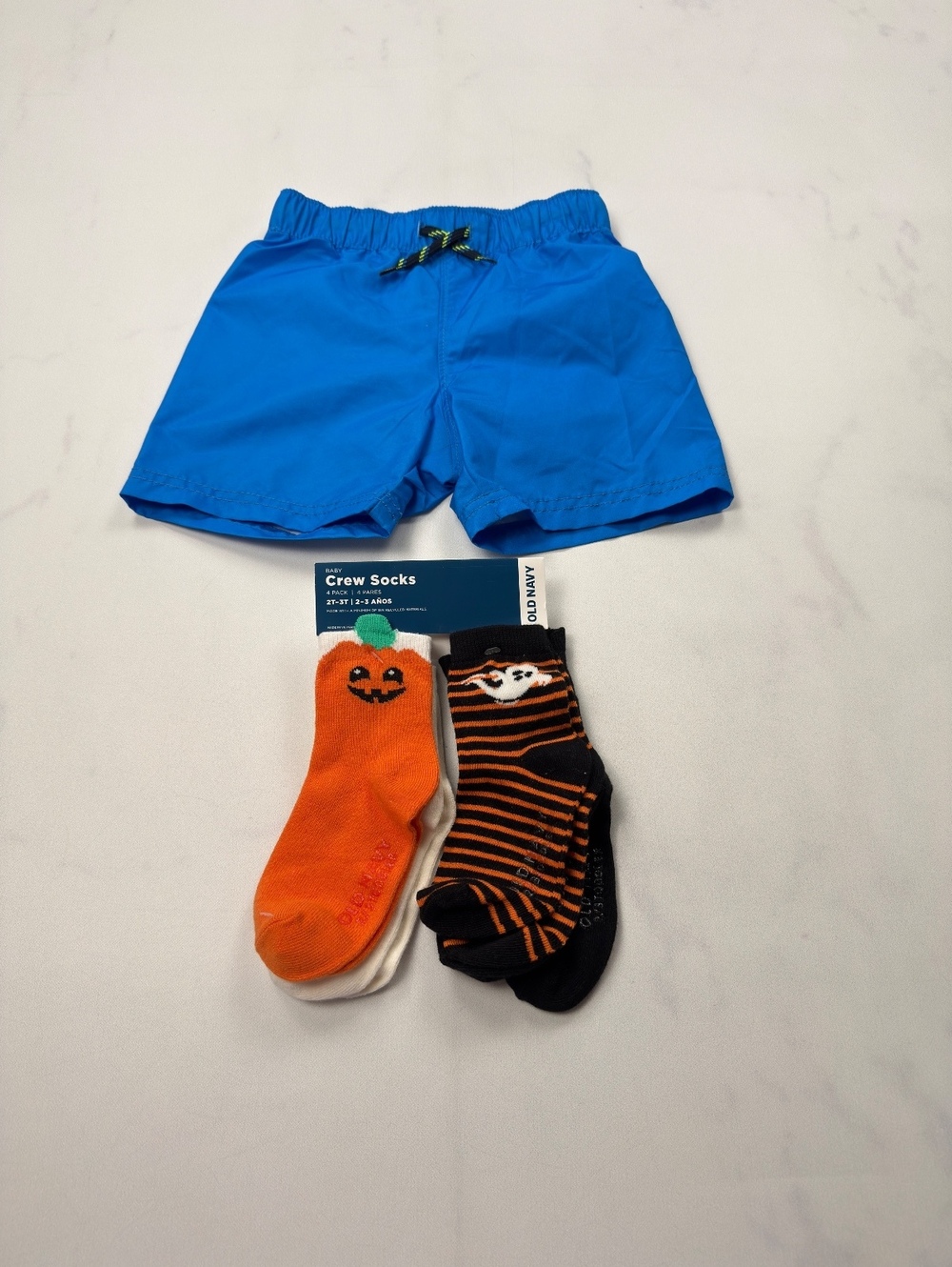 Old Navy Boys Swim Trunks & Blue Playful Halloween Socks Set NWT - Boys 2T